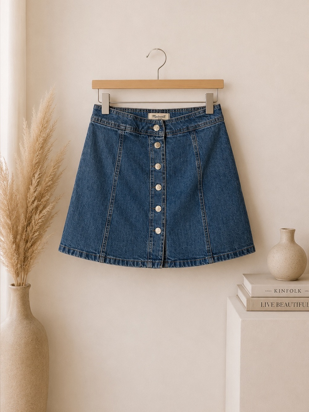 Madewell Blue Stretch Denim A-Line Mini Skirt Button Front Women’s Size 4